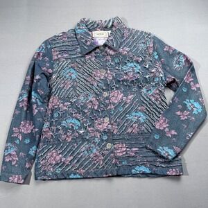 Vintage Tantrums Floral Denim Jacket Quilted Button Front Long‎ Sleeve Medium